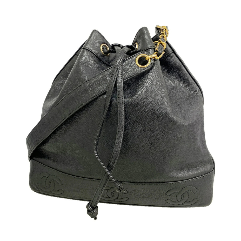 Chanel Triple Coco Chain Shoulder Bag, Caviar Leather, Black, Women's